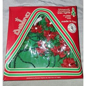 Vintage Made in Italy Poinsettia Christmas Tree Lights Original Box